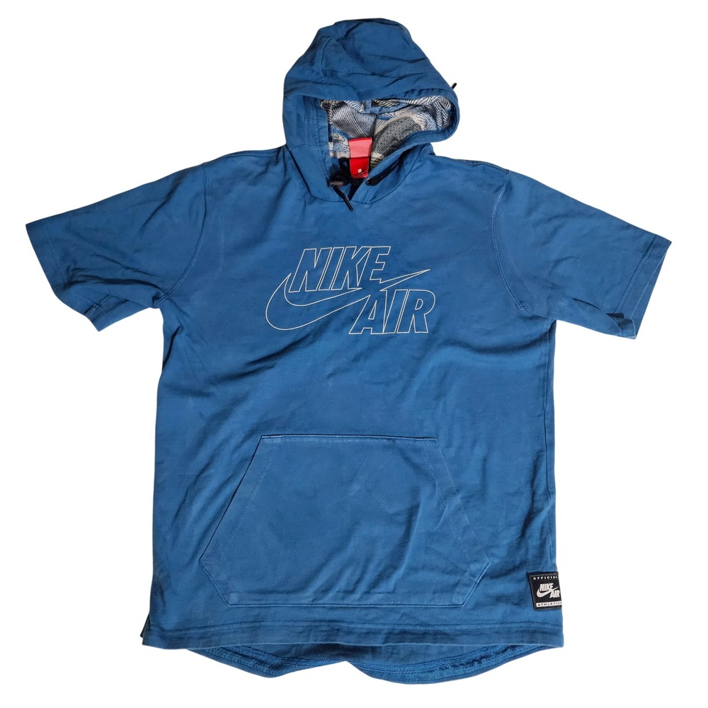 Nike Air Mens Short Sleeve Hoodie Blue Logo Kangaroo Pocket Large